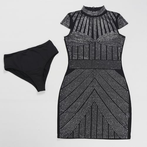 Image of Jigfar Women's Sexy Rhinestone Sheer Mesh See Through Bodycon Dress Birthday Party Club Night Outfits