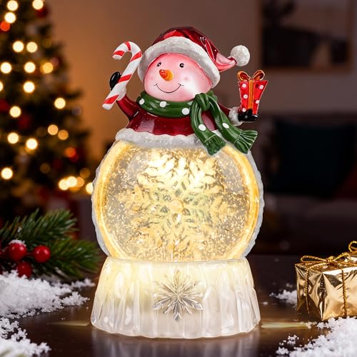 9" Lighted Christmas Snow Globe Lantern, Snowman Water Globe with Swirling Glitter, 8 Christmas Songs, USB/Battery Powered, 6H Timer, LED Holiday Tabletop Decor