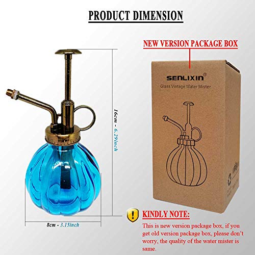 SENLIXIN Plant Mister Flower Water Spray Bottle Can Pot | Vintage Pumpkin Style Decorative Glass Plant Atomizer Watering Can Pot with Top Pump for Indoor Potted Plants Terrariums Flowers [Yellow] - Thumbnail 2
