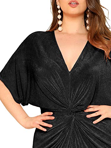 Floerns Women's Short Sleeve V Neck Twist Front Split Midi Dress Black 0XL - Image 6