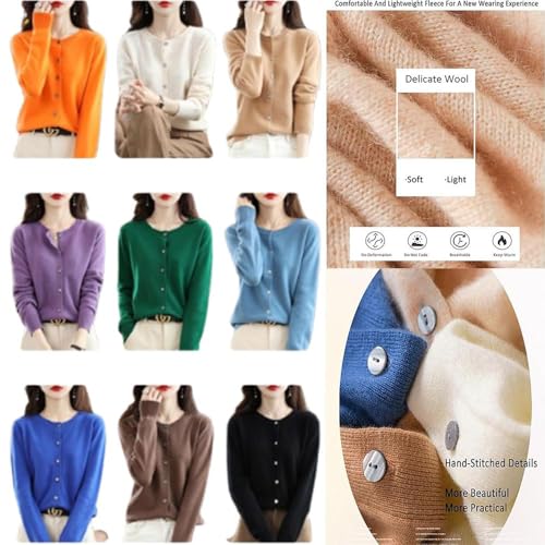 Cashmere Cardigan Sweaters for Women, Womens Cashmere Sweater，100% Cashmere Crew Neck Long Sleeve Cardigans2
