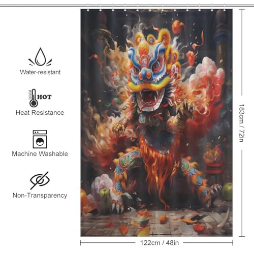 Rideau de douche de qualité supérieure en tissu polyester imperméable lion danc 122x183cm
