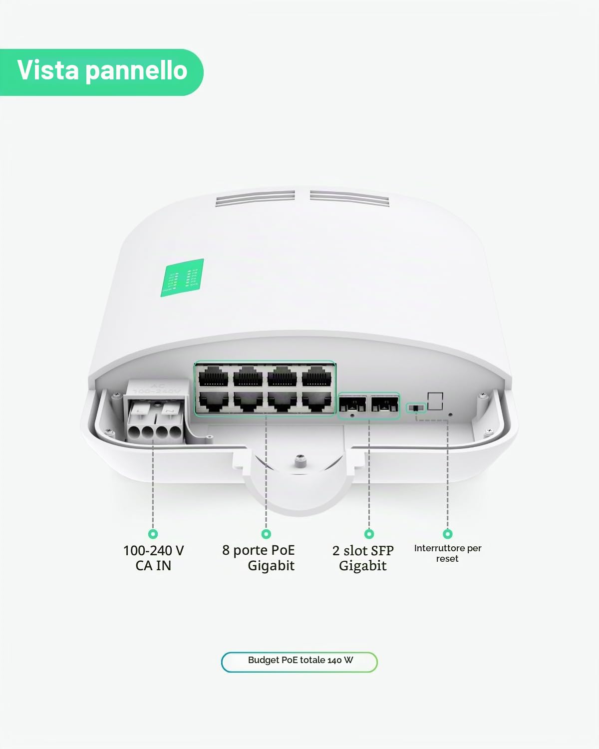 LINOVISION Outdoor 8 Porte Full Gigabit L2 Cloud Managed PoE Switch con 2 Uplink SFP, budget di potenza totale 150W