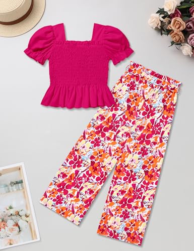 Image of Girls Clothes Solid Color Square Collar Stretch Top and Wide Leg Pants Clothes for Teen Girls 6-14Y