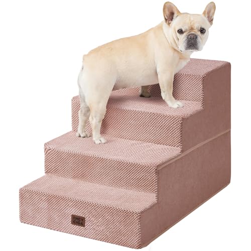 Image of EHEYCIGA Dog Stairs for Bed 20 inch H, 4-Step Extra Wide Dog Steps for High Bed, Pet Steps for Small Dogs and Cats, Non-Slip Balanced Pet Ramp Indoor, Pink