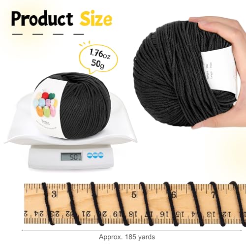 Image of Katech Cotton Yarn for Crocheting-55% Cotton 45% Acrylic-#3 DK (Light)-Super Soft Milk Cotton Yarn-Great Crochet and Knitting Starter Kit for Colorful Craft(Black)