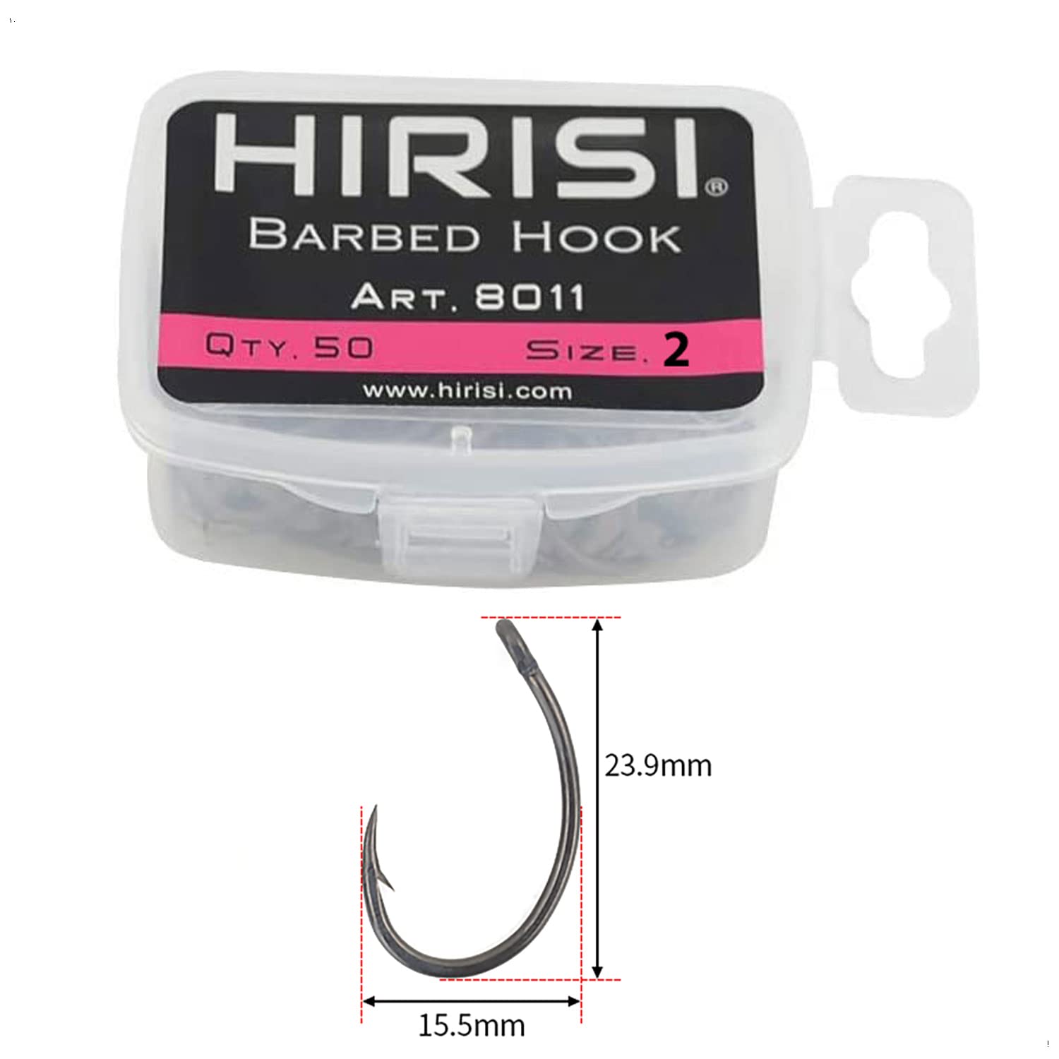 Hirisi - Gancho de pesca con púas (50 unidades, tamaño 2)