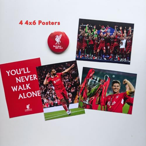 Image of TenorArts Liverpool Gift Box Merchandise for Fans - 5x7 Inches Laminated Photo Frame,1 Liverpool Keychain, 1 Badge, 4 4x6 inches Sized Posters, Multi sized Football Stickers - 5 items in 1 Box | Perfect for Gifting Football Fans