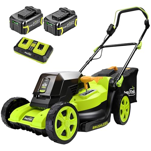 SnapFresh 40V 17” Brushless Lawn Mower – 2 x 5.0Ah Batteries Electric Cordless Push Mower with Fast Charger, 6-Level Height Adjustment, 45L Grass Bag, Lightweight Battery Powered Mower