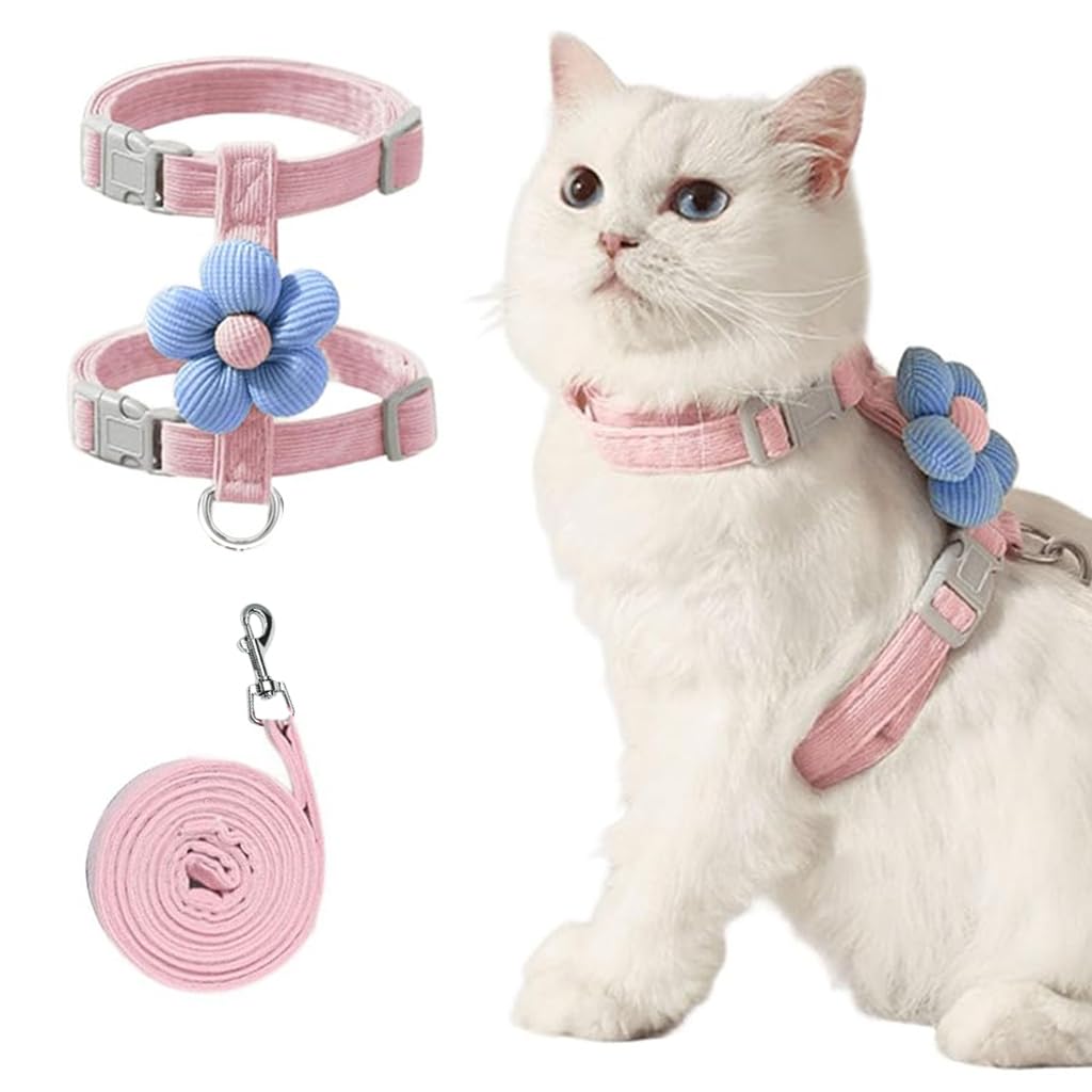 Cat Harness with Leash, Cat Harness and Leash Set for Small Cats with Quick Release Buckle, Escape-Proof Cute Flower Cat Belt for Outdoor Walking & Travel (S, Chest 25-41cm, Neck 20-30cm)-image-12