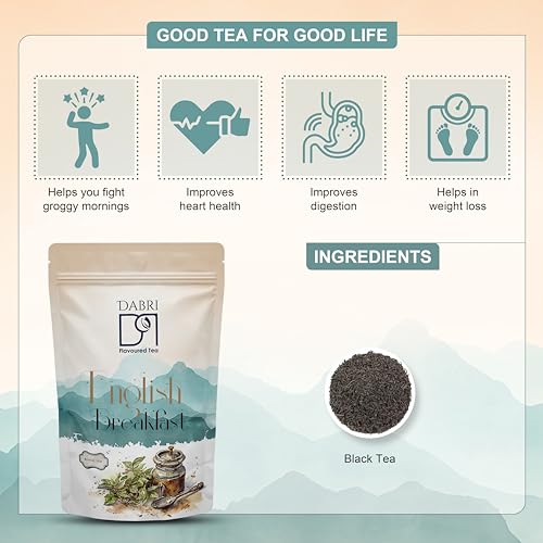 Image of DABRI English Breakfast Black Tea 100gm Pouch | Rich Aroma Tea | Full-Bodied Black Tea | Assam and Darjeeling blend | Classic, Pure Tea | Supports heart health | Improve Digestions - 100gms