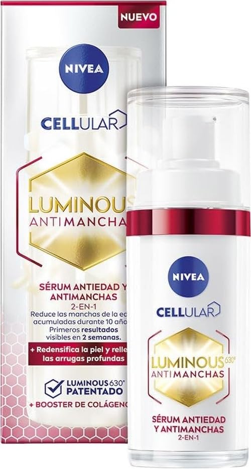 NIVEA Luminous 630 Sérum facial 2 en 1 antimanchas y antiedad, 30 ml | Sérum facial que rellena las arrugas con ácido hialurónico y thiamidol, potenciador de colágeno, para todo tipo de pieles