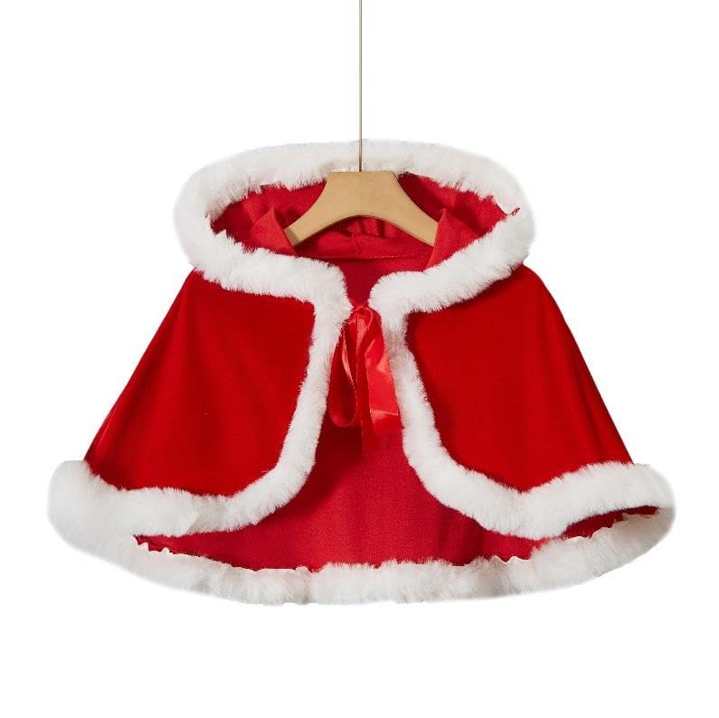 Felcia Christmas Cape with Hood for Women Contrast Color Fuzzy Trim Cloak Mrs Santa Claus Costume (Red, One Size)