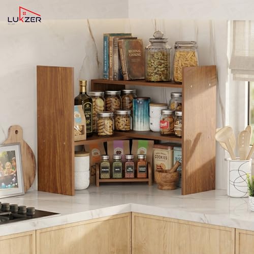 Image of Lukzer MR-011 Oak Brown Adjustable 5-Tier Bookshelf | Multi-Functional Storage Rack for Living Room, Bedroom, Home, Office & Kitchen|Engineered Wood Bookcase|121x61x24cm|DIY Bookshelves|Made in India