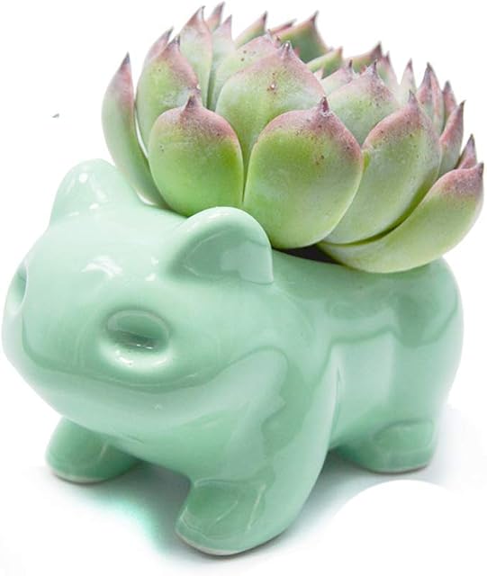 MengCat DIY Cartoon Flowerpot Cute Ceramic Art Pots Home Decorative Ceramic Art Vase Animal Shaped Green 