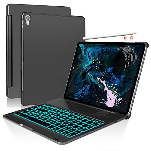 KVAGO Keyboard Case for iPad Pro 11 inch 2018, 7 Color Backlit Bluetooth Keyboard, Auto Wake/Sleep Folio Cover, Protective Hard Case with Wireless Keyboard for iPad Pro 11 inch 1st Gen, Black