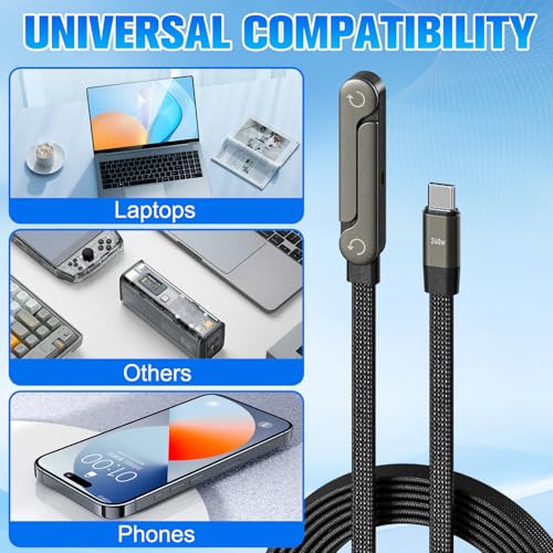 Image of Sideways Phone Charger, 2-in-1 Invisible Holder Charger Cable,Invisible Holder Charger Cable with 360 Adjustable Metal Stand, 240w Fast Charging Cord with Built-in Phone Stand for Smartphones Tablets