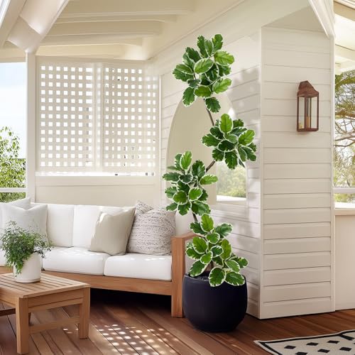 GarveeHome Fiddle Leaf Fig Tree Artificial Indoor, 7FT Tall Faux Rubber Tree with Sphere Planter, Tall Artificial Plants with Moss for Home Decor Office Living Room