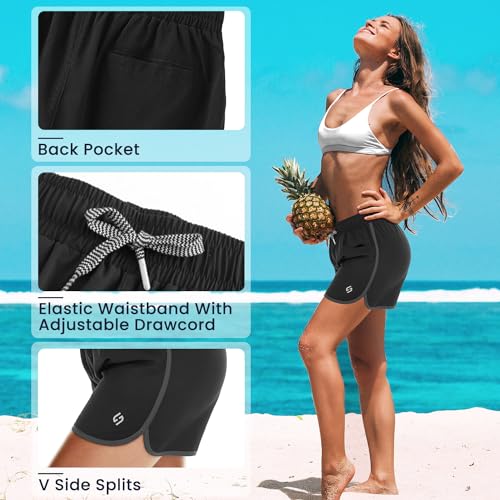 HODOSPORTS Women's 4" Swim Shorts Quick Dry Board Shorts Swimsuit Bottom with Pockets4