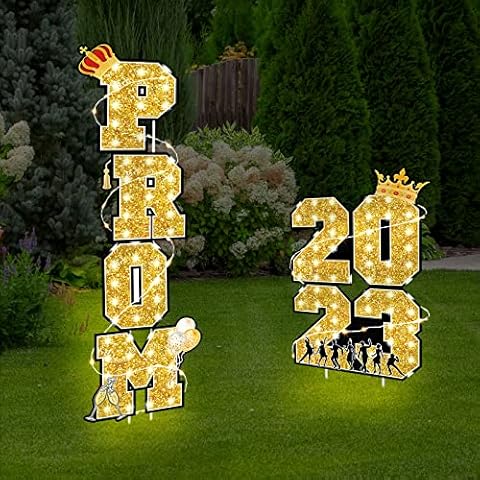6 Pcs Prom 2023 Yard Signs Party Outdoor Lawn Decorations with Light String Prom Graduation Yard Signs Party Outdoor Grad Decorations Waterproof Lawn Decor Graduation Party Supplies Cover