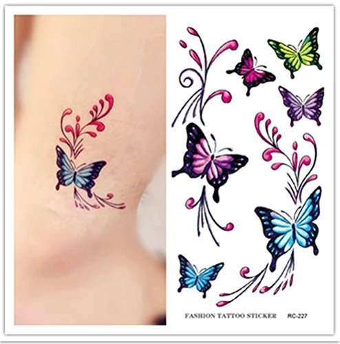 Niwota 6 Sheets Butterfly & Lotus & Water Lilies Tattoo Trendy & Beautiful & Fresh & Waterproof Tattoo