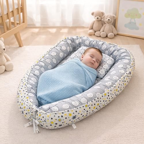 Image of Fareto Combo of Baby Bed with Net | Carry Bag | 4 Pcs Bedding Set (0-6 Months, Baby Size, Cotton) (Grey shiip)