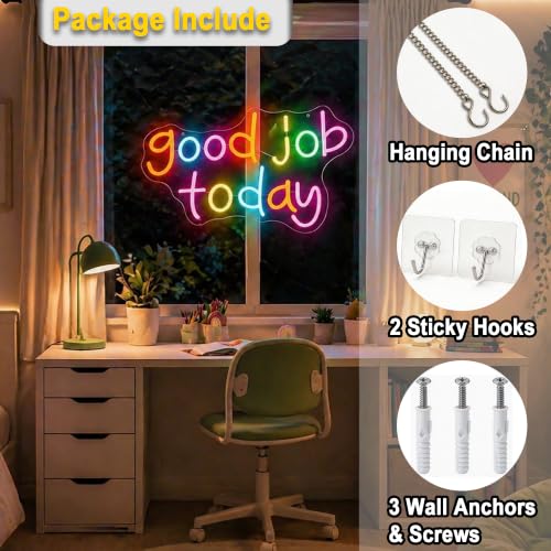 Image of Good Job Today Neon Sign for Wall Decor Light Up Sign Positive Led Signs for Class Room Party Home Wall Decor USB Powered