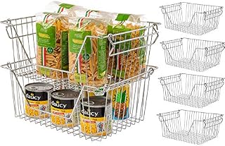 Stackable Wire Storage Organizer Baskets Cabinet Organizing Sturdy Metal Wire Pantry Freezer Bins for Home Bathroom Fridge Kitchen Shelves Organization set of 4