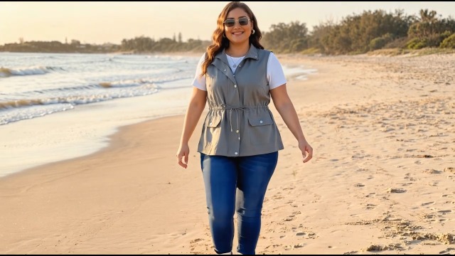 Agnes Orinda Women's Plus Size Utility Vest Stand Collar Cargo
