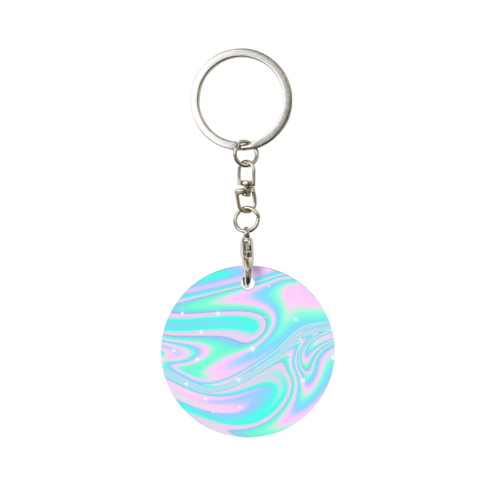 Tcoay Unisex As Picture 1 Pcs Round Metal Keychain,Key Chain Ring Holder,Mini Pendant Crafts,Mini Pendant Crafts,Holographic Abstract Background In Pastel Neon