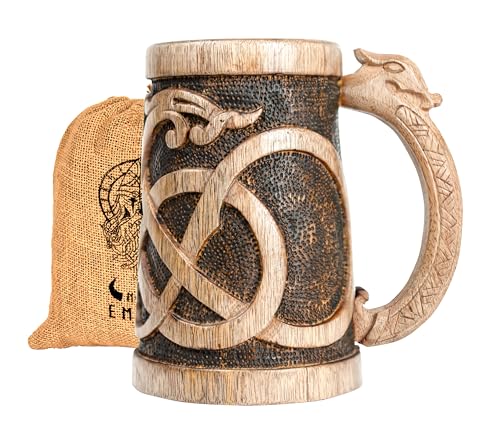 NORSE EMPIRE 20 oz Urnes Style Handcrafted Wooden Mug