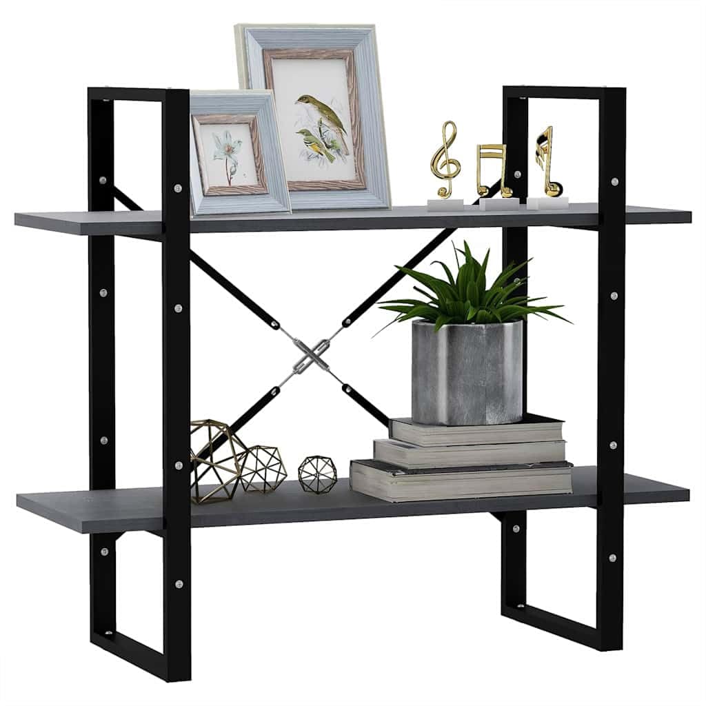 Libreria a 2 ripiani, grigio, 80 x 30 x 70 cm, in legno massello di pino, da parete, divisorio, scaffale decorativo per soggiorno, studio, cameretta dei bambini