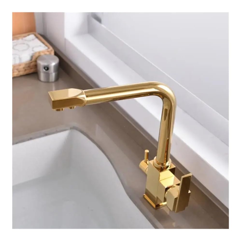 Blyqxs Gold 360 Degree Rotation Features Single Hole Crane For Kitchen Kitchen Faucets Deck Mount Mixer Tap Xt-125(Gold)