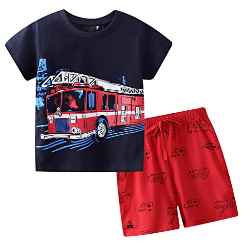 BIBNice Toddler Boys Clothes Kids Summer Short Sleeve Little Boys Clothing Sets Firetruck Size 2T