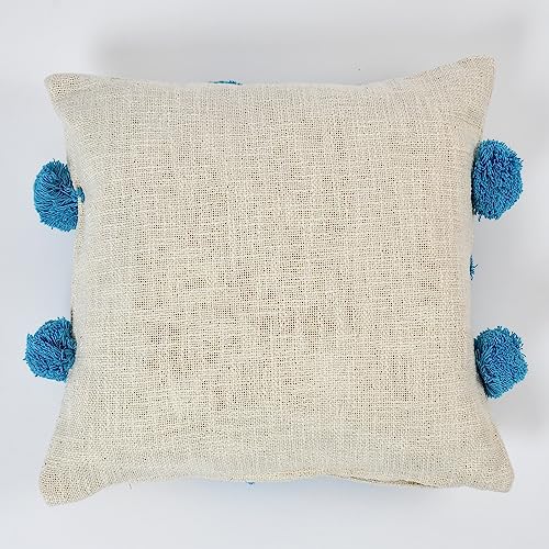 Image of TIB Premium Boho Decorative Throw Cushion Covers, 16 x 16 cm, Set of 2, Cotton. (Circle Blue)