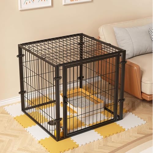 LumoLight犬用 カバー付きドッグハウス 共 片開き両開きドア バックル固定 ハウス 源助 大型犬用室内犬用ゲージ角管強化犬サークル犬犬 屋内外での使用に簡単に設置可能 (60x60x60cm,ブラック)