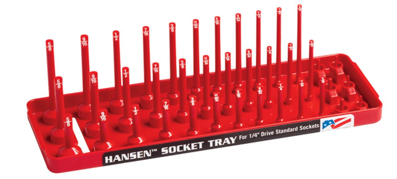 Hansen 1/4 inch Socket Tray Organizer Holder 3 Row Standard SAE Shallow, Deep USA