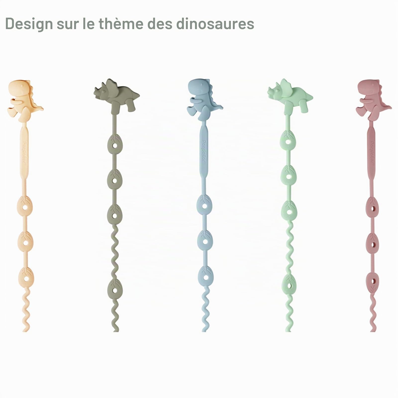 PandaEar Lot de 5 sangles de jouets pour bébé - Harnais de dentition en silicone pour biberons, poussettes, chaises hautes, berceaux