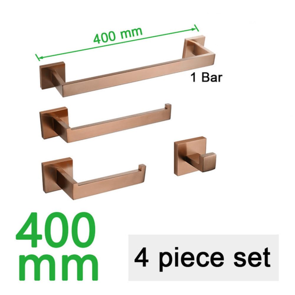 Accessori per il bagno in oro rosa spazzolato Accessori da bagno quadrati Porta carta igienica Porta asciugamani Barra porta accappatoio Porta asciugamani, 1 set da barra 40 cm, 1