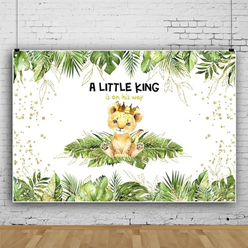 Un pequeño Rey de Dibujos Animados león recién Nacido bebé bebé telón de Fondo Verde Hojas Tropicales Tablero niños Fondos de cumpleaños Foto