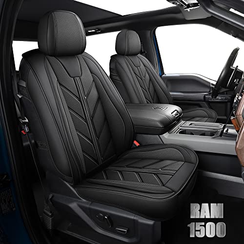 BALLIOL Pickup Seats Covers Compatible with Dodge Ram 1500 2009-2024 Truck Pleather Seat Covers Custom Fit Dodge Ram 2500 3500 Crew Cab& Quad Cab (Black,2 PCS Front Seat)