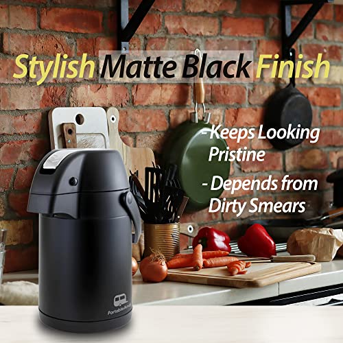 101 Oz (3.0L) Airpot Coffee Carafe with Pump, Stainless Steel Double-wall Insulated Vacuum Thermal Hot Coffee Dispenser, 12 Hour Heat 24 Hour Cold Retention, Matte Black-PortableAnd - Thumbnail 4