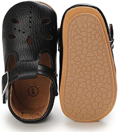 IHPCARE Infant Baby Shoes Girls Mary Jane Flats Non-Slip Soft Sole Princess Wedding Dress Shoes Baby Sneaker, 09 Black, 3-6 Months Infant