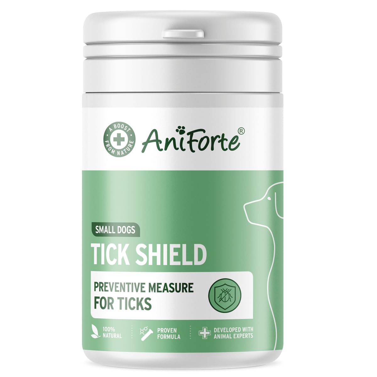 AniForte Tick Shield para Perros (hasta 10 kg) 60 cápsulas. Producto 100% Natural. Complejo de Vitamina B Que Actúa como Escudo Anti-Garrapatas y Parásitos.