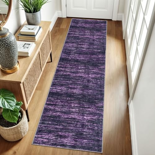 2x8 Purple White Modern Abstract Runner Rug for Hallways, Super Soft Hallway Decor Kitchen Rugs with Non-Slip, Non-Shedding Washable Rug for Entryway Bedroom Indoor