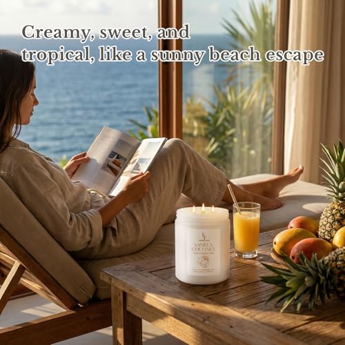 Image of Vanilla Coconut Large Scented Candle, 3-Wick 22oz Long Lasting Scented Candle, Natural Soy Wax Aromatherapy Candle for Home, Candle Gifts for Women Men