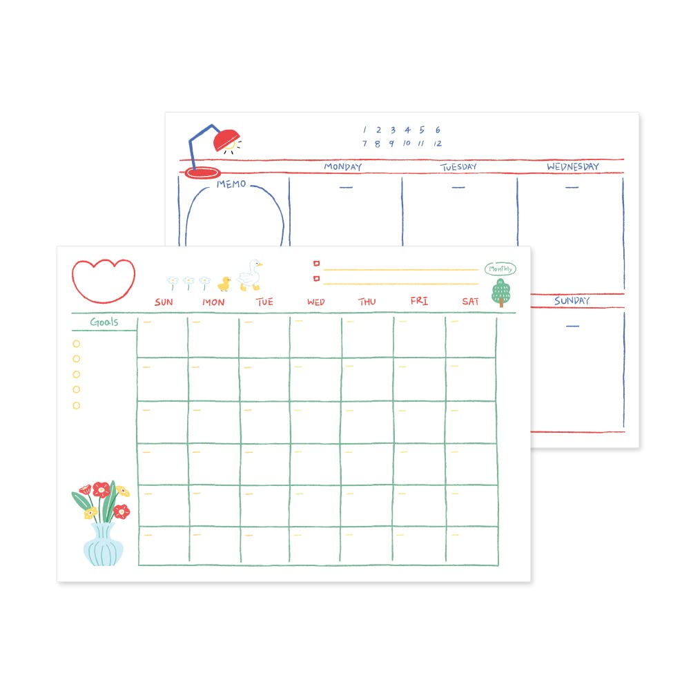 MonolikeOrdinary days A4 Monthly + Weekly Planner pad, Vase+ Lamp SET - Academic Planner, Weekly & Monthly Planner, To-do list, Note pad, Scheduler