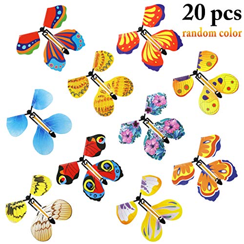 Joyibay Papillon Volant Magique, 20PCS Fée Volante Magique Mariage Papillon Bande De Caoutchouc Propulsé Cadeau Surprise Jouet Papillon pour Cadeau de Mariage, d'anniversaire, Cadeau d'anniversaire