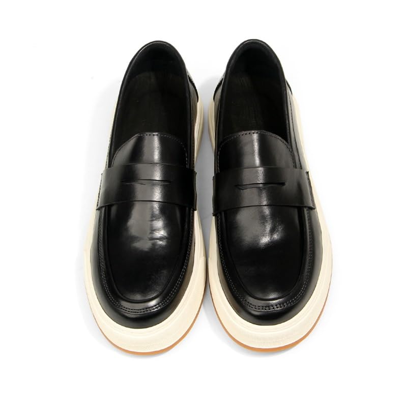 Men's Retro Casual Slip On Loafers Shoes Thick-Soled Comfortable Sneakers Shoes Round Toe Fashion Rubber Soft Sole Breathable Walking Driving Shoes(D,8)2