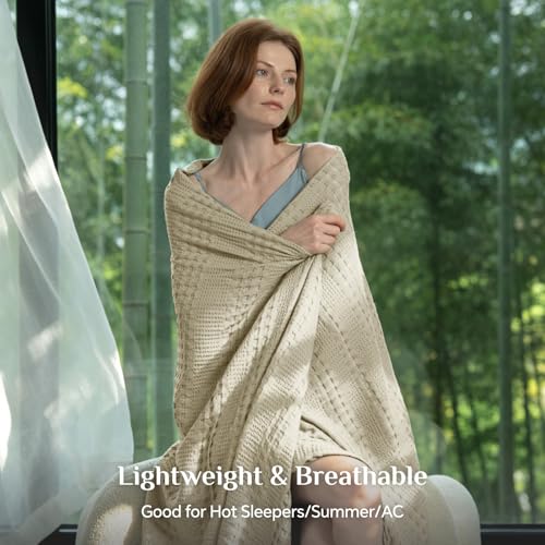 Image of BEDELITE Cooling Waffle Twin XL Blanket - Lightweight Breathable Cotton Summer Blanket of Rayon Derived from Bamboo for Hot Sleepers, Soft Throws for Bed, Couch and Sofa, Linen, 66x90 Inches